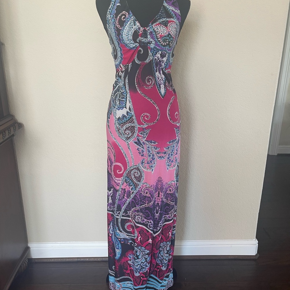 Rock & Roll Cowgirl Paisley Maxi Dress - Pink and Blue